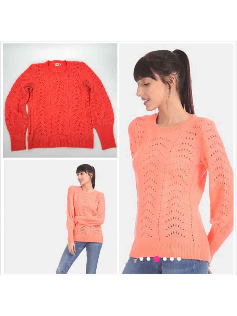 Gap Pointelle Crew Neck Sweater M Tall Neon Peach